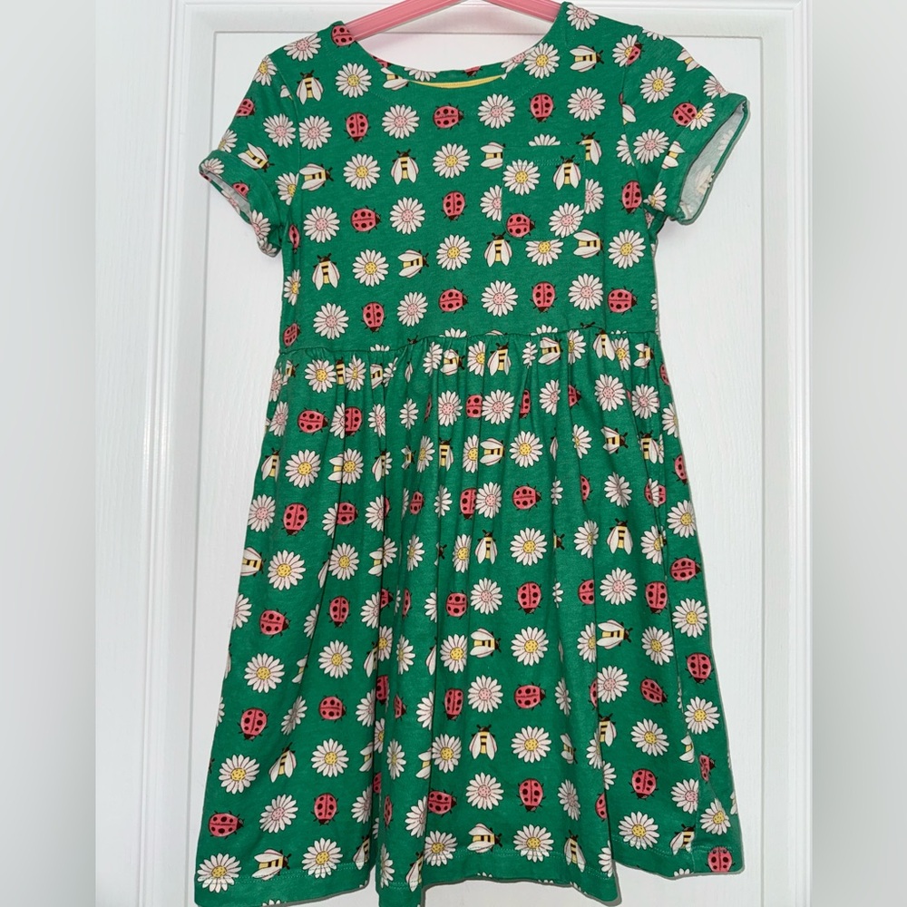 Mini Boden Green Dress with Ladybug and Daisy Pattern